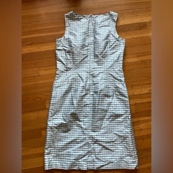 Vintage Talbots silk shantung sheath dress secretary gingham turquoise 10 8 6 - Picture 5 of 5